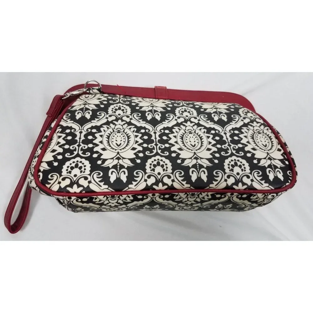 Petunia Pickle Bottom Black & Red Damask Print Satchel Diaper Bag